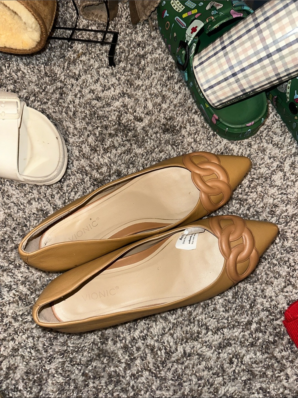 Vionic Tan Pointed-Toe Flats with Braided Accent